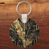 Art Deco Zwarte Gouden Veren Sleutelhanger (Achterkant)