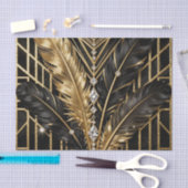 Art Deco Zwarte Gouden Veren Tissuepapier (Craft)