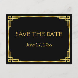 Art Deco Zwarte Huwelijk Save The Date-briefkaarte Aankondigingskaart