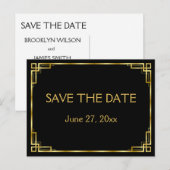 Art Deco Zwarte Huwelijk Save The Date-briefkaarte Aankondigingskaart (Voorkant / Achterkant)