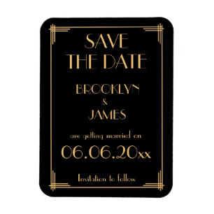 Art Deco zwarte huwelijksaandenken Save The Date-m Magneet