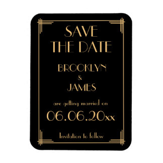 Art Deco zwarte huwelijksaandenken Save The Date-m Magneet