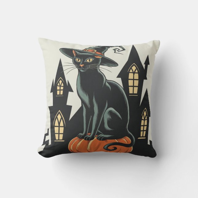 Art Deco Zwarte Kat 2024 Kussen (Voorkant)