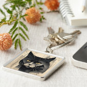 Art Deco Zwarte Kat Sleutelhanger (Zijkant)