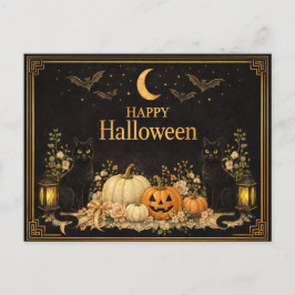 Art Deco Zwarte Katten Luxe Halloween Feestdagenkaart