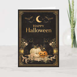 Art Deco Zwarte Katten Luxe Halloween Kaart