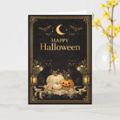 Art Deco Zwarte Katten Luxe Halloween Kaart (Gele Bloem)