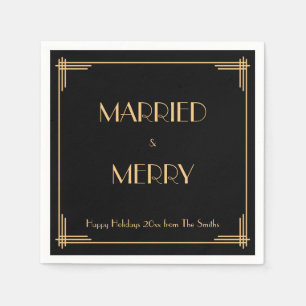 Art Deco Zwarte Married And Merry Christmas servet