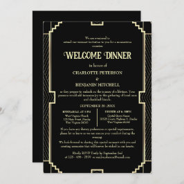 Art Deco Zwarte repetitie Welkomstdiner uitnodigin Kaart