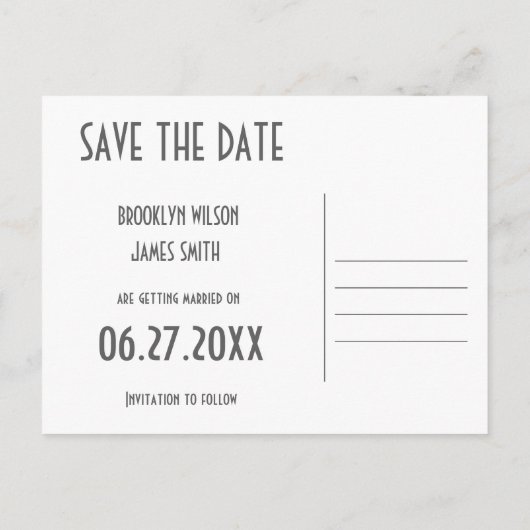 Art Deco Zwarte Save The Date-ansichtkaart Aankondigingskaart (Achterkant)