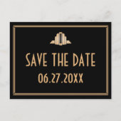 Art Deco Zwarte Save The Date-ansichtkaart Aankondigingskaart (Voorkant)
