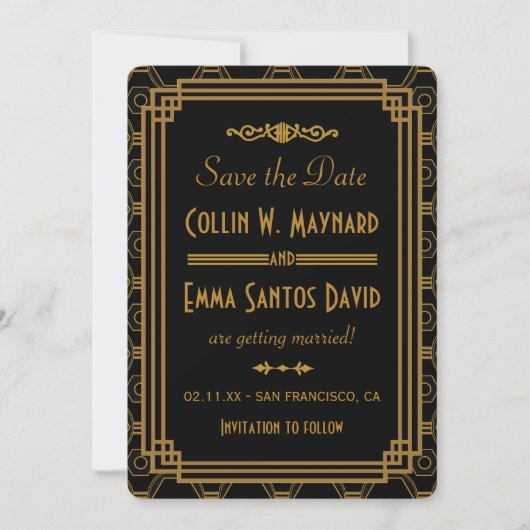 Art Deco Zwarte Save The Dates Save The Date (Voorkant)