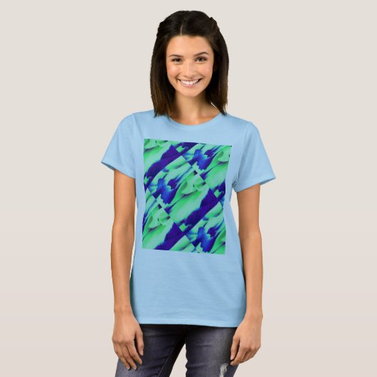 Art decor blauw crème patroon t-shirt (Voorkant volledig)