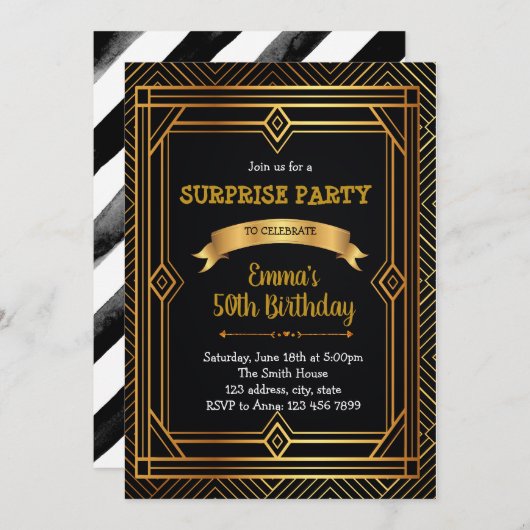 Art decor gatsby roaring uitnodiging uit 1920 (Voorkant / Achterkant)