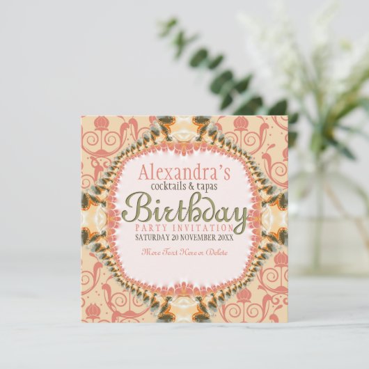 Art Decor & Lace Verjaardag Cocktail Party Uitnodi Kaart (Staand voorkant)