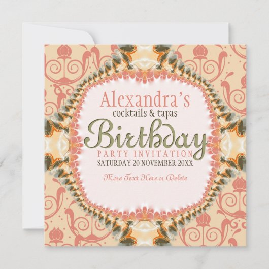 Art Decor & Lace Verjaardag Cocktail Party Uitnodi Kaart (Voorkant)