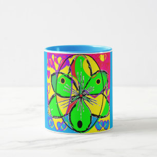 Art design blauw geel groen bloem patroon mok