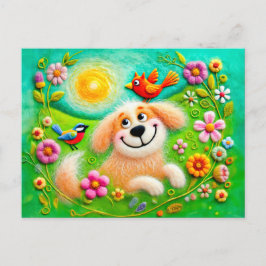 Art Dogs Relaxen in een kleurrijke tuin Briefkaart