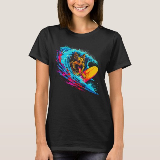 Art Duits Herder Hondengolf Surf T-shirt (Voorkant)