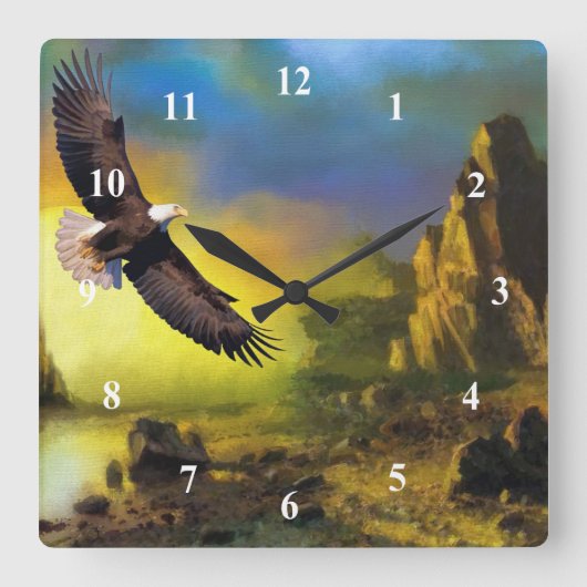 Art Eagle Soaring Wall Clock Vierkante Klok (Voorkant)