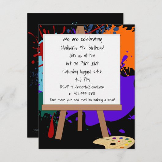 Art Easel Painting Party Invitation Kaart (Voorkant / Achterkant)