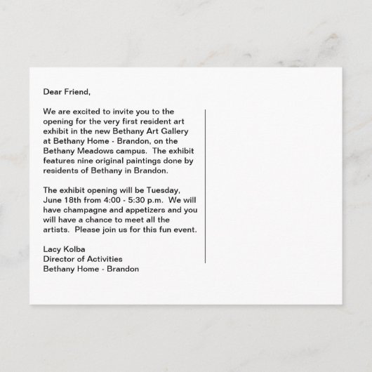 Art Exhibit Briefkaart (Achterkant)