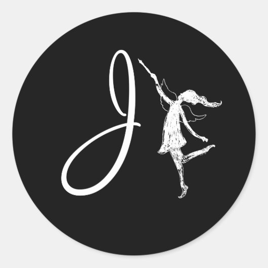 Art Fairy Initiaal: J Ronde Sticker (Voorkant)