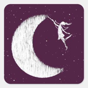 Art Fairy: Verf de maan (paars) Vierkante Sticker