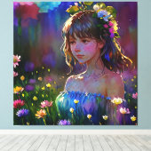 *~ Art Fantasy Wild Flowers Meisje AP56 Waterverf Canvas Afdruk (Insitu (Houten vloer))
