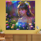 *~ Art Fantasy Wild Flowers Meisje AP56 Waterverf Canvas Afdruk (Insitu (Woonkamer))