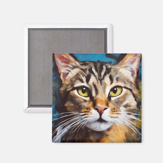 Art feline Tabby kat expressionist Magneet (Voorkant / Achterkant)