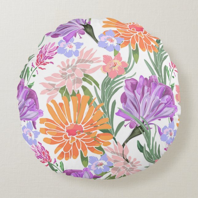 Art floral seamless pattern. Morning glory,ipomoea Rond Kussen (Voorkant)