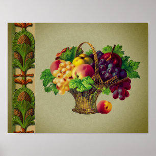  Art Fruit Basket Ananas Border Poster