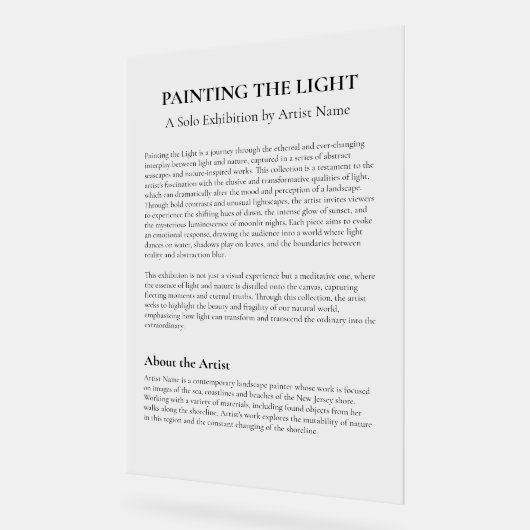 Art Gallery Exhibit Artist Statement Plaque Acryl Bord (Hoek)