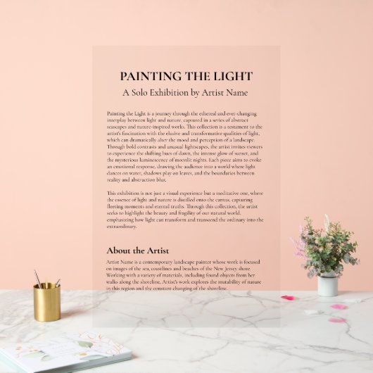 Art Gallery Exhibit Artist Statement Plaque Acryl Bord (Huwelijk)