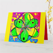 Art geïnspireerde geel roze groene bloemblaadjes kaart (Gele Bloem)