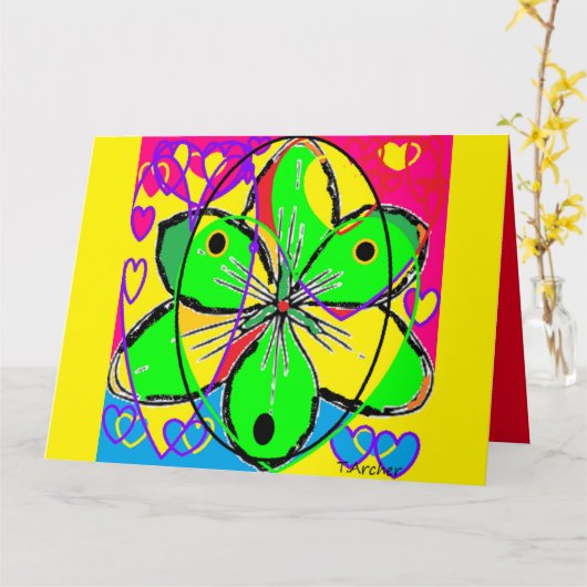 Art geïnspireerde geel roze groene bloemblaadjes kaart (Gele Bloem)