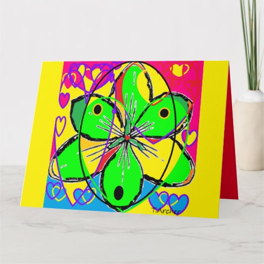 Art geïnspireerde geel roze groene bloemblaadjes kaart (Voorkant)