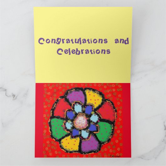 Art geïnspireerde geel roze groene bloemblaadjes kaart (Binnen)