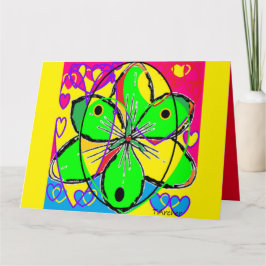 Art geïnspireerde geel roze groene bloemblaadjes kaart