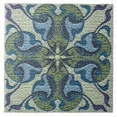 Art  gekraakt blauw en groen tegeltje (Voorkant)