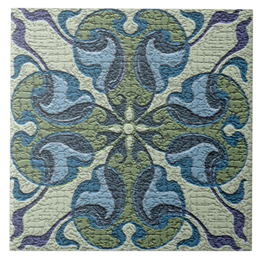 Art  gekraakt blauw en groen tegeltje (Voorkant)