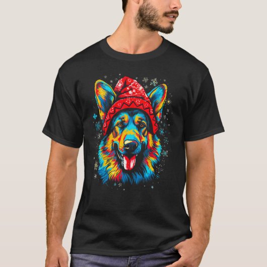 Art German Shepherd Dog Christmas T-shirt (Voorkant)