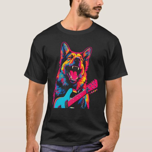 Art German Shepherd Dog Guitarist T-shirt (Voorkant)