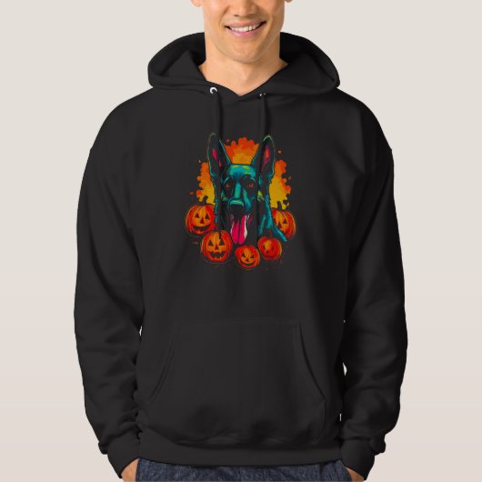 Art German Shepherd Dog Halloween Pumpkin Hoodie (Voorkant)