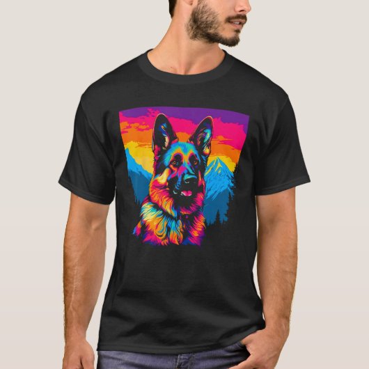 Art German Shepherd Dog Mountain T-shirt (Voorkant)