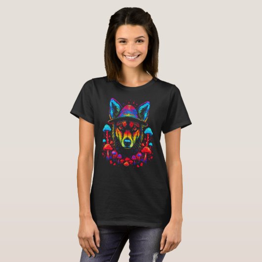 Art German Shepherd Dog Psychedelic Mushroom T-shirt (Voorkant volledig)