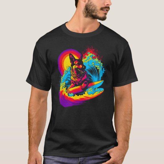 Art German Shepherd Dog Surfer T-shirt (Voorkant)