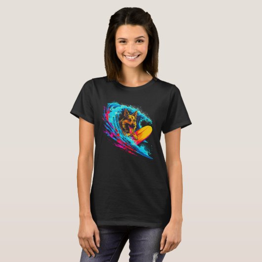 Art German Shepherd Dog Wave Surf T-shirt (Voorkant volledig)