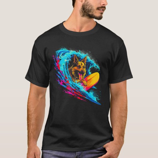 Art German Shepherd Dog Wave Surf T-shirt (Voorkant)
